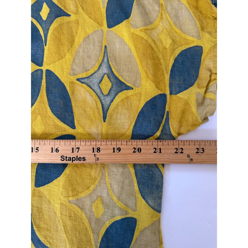 Pure Linen Made in Italy Yellow Blue Geometric Short Sleeve Blouse Size XL - Picture 4 of 6